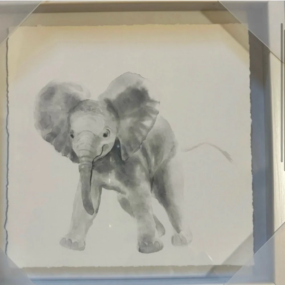 Marmont Hill Set of 4 Framed Baby Elephant Watercolor Nursery Safari Wall Art - Picture 3 of 6